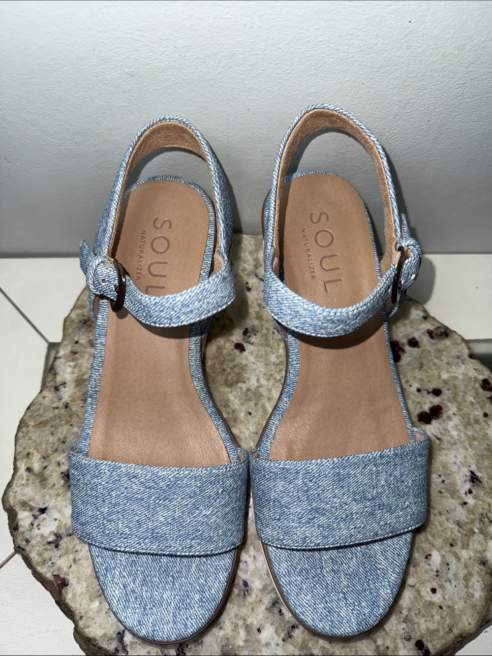 SOUL Naturalizer Graciela Wedge Heel Sandal Light Blue Denim Platform Sz 9 - Picture 4 of 14